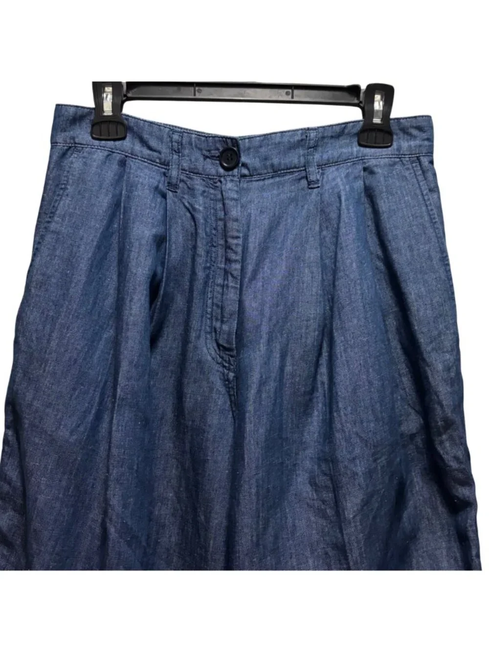 COS Linen Blend Wide Leg Pants Size 6 High-Waist Pleated Front Relaxed Fit Blue